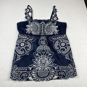 Yoana Baraschi Womens Embroidered Top Paisley Sleeveless Shirt Boho Blouse LARGE